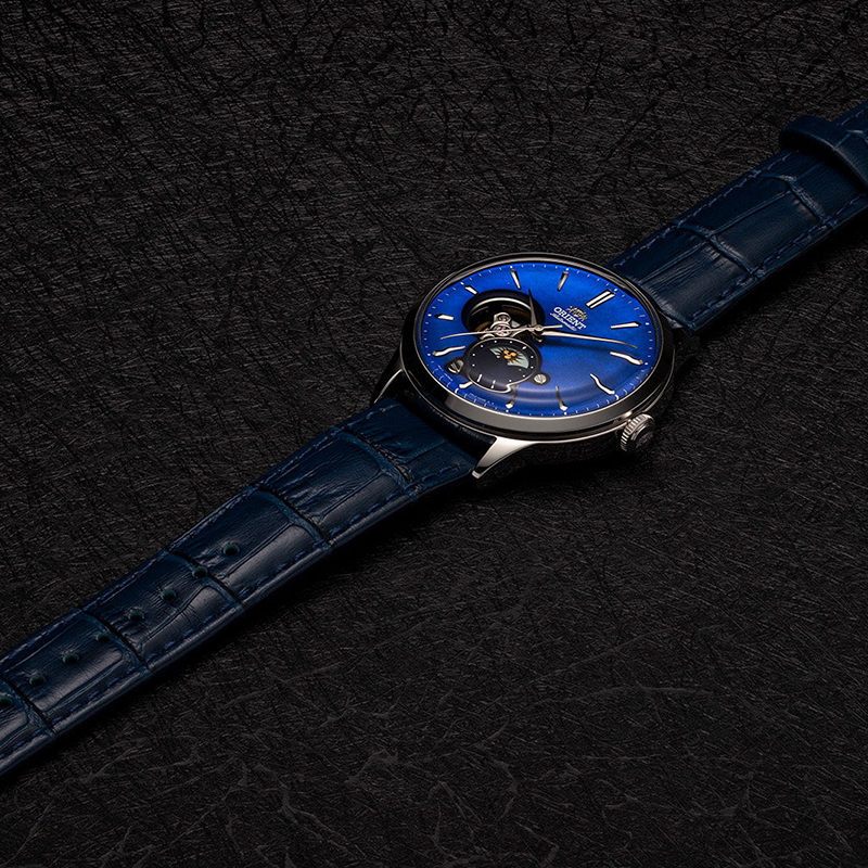 Orient Sun and Moon Open Heart Blue Dial Men's Watch | RA-AS0103A